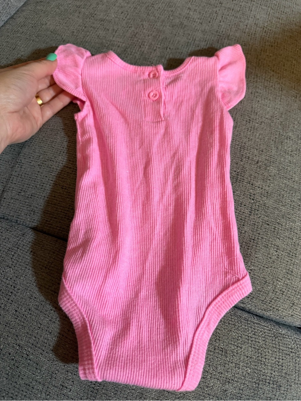 Little Lass Pink Ribbed Flutter-Sleeve One-Piece - Picture 3 of 3